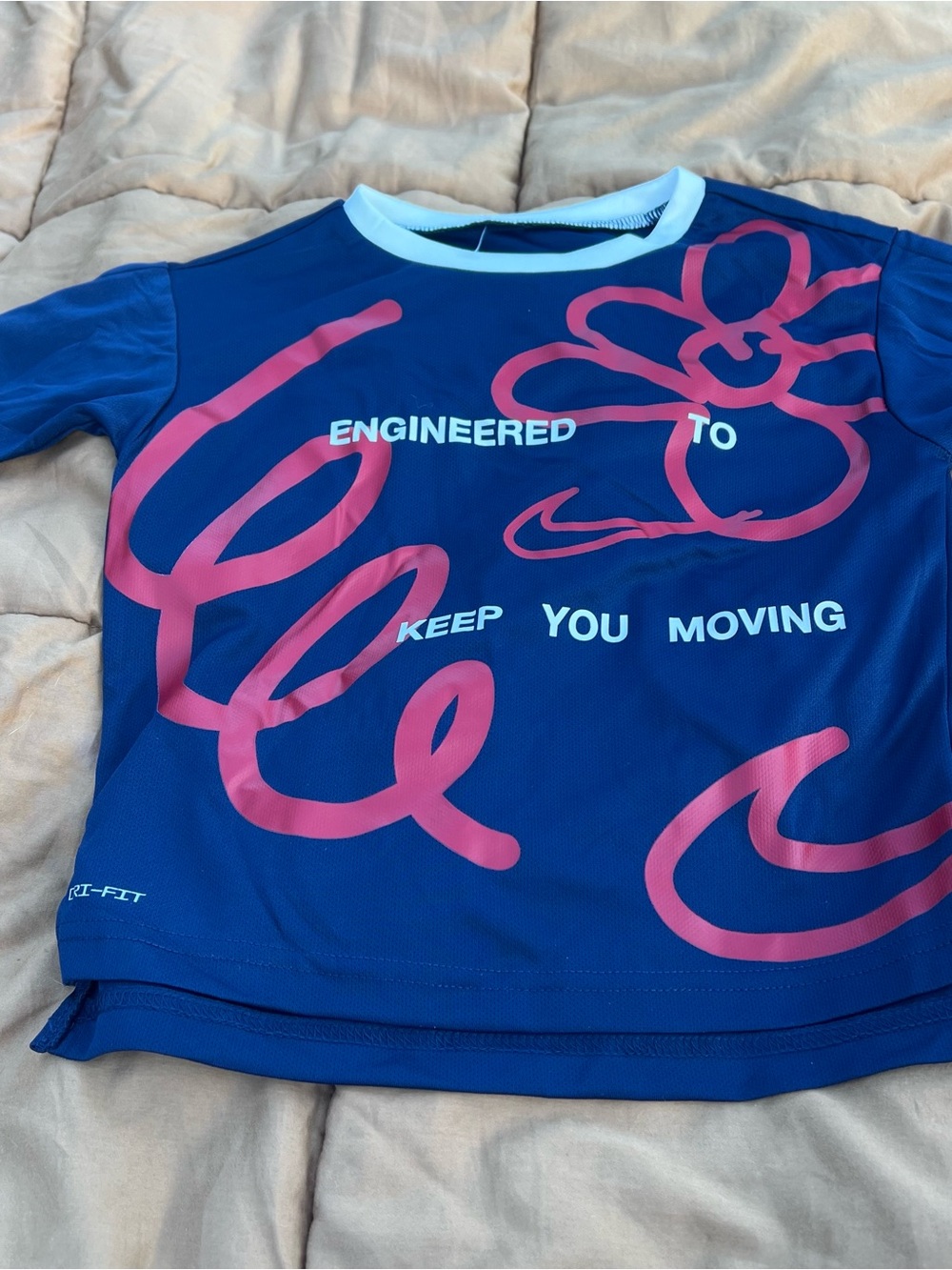 Nike Dri-Fit Navy Short Sleeve Tee with Red Graphic Script NWT